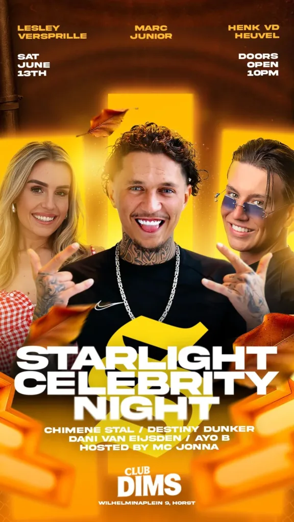 Starlight Celebrity Night poster - 13 juni 2026 Club Dims Horst
