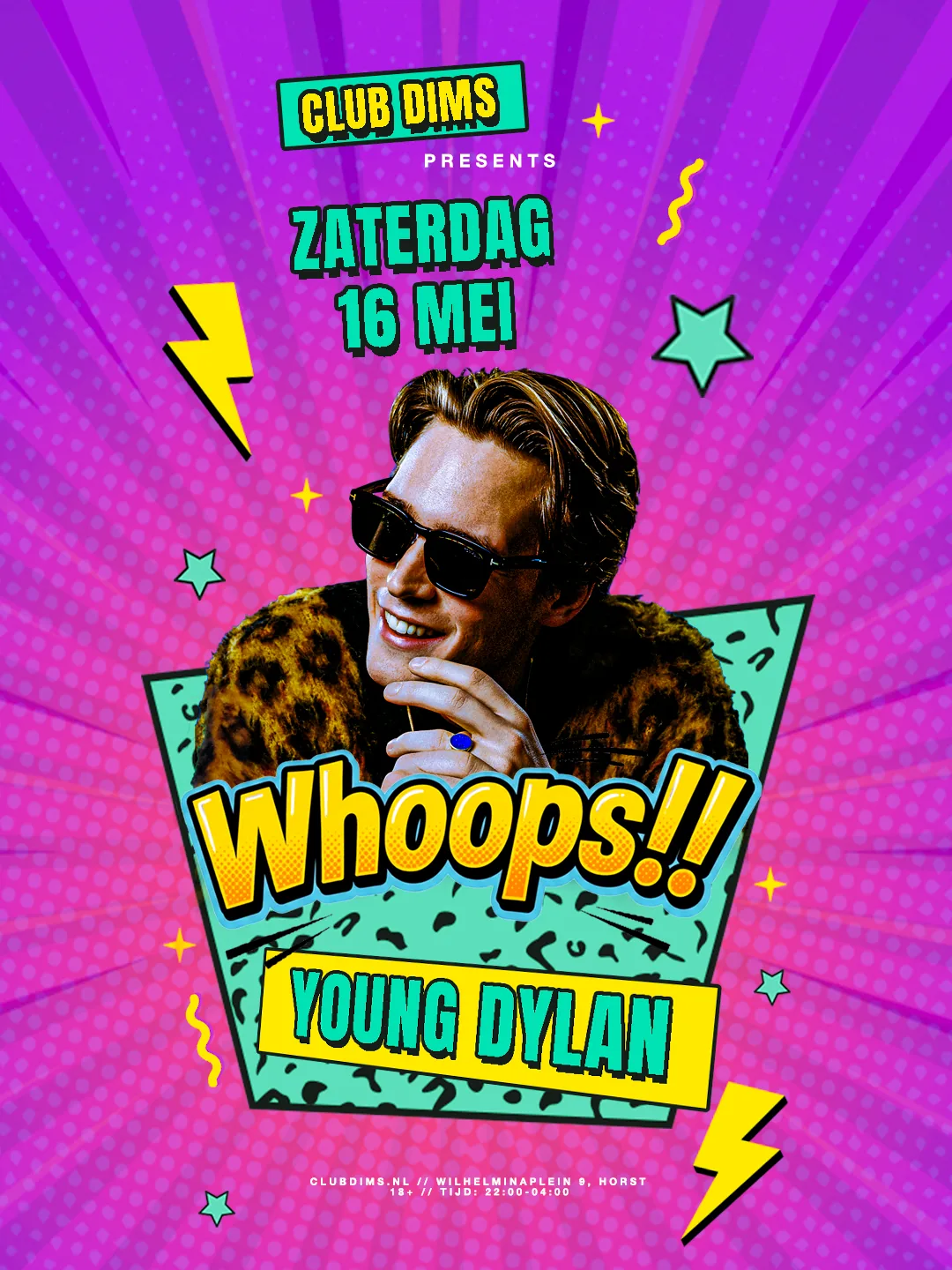Whoops!! met Young Dylan event poster - 16 mei 2026 Club Dims Horst
